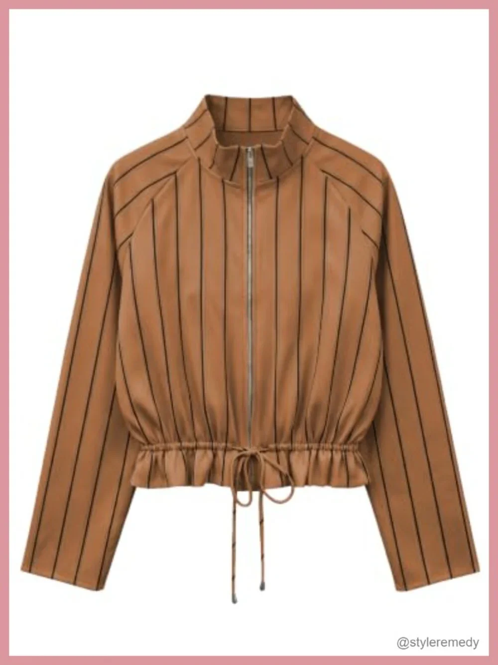 Womens Cropped Zip Up Jacket Striped Casual Lightweight Polyester